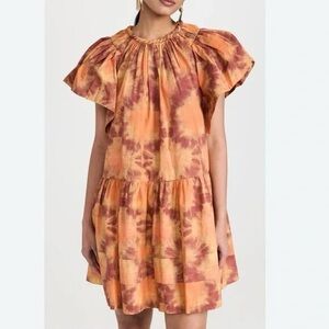 Ulla Johnson Tie-Dye Mini Dress in Orange and Brown